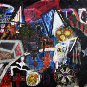 Just a Cog In the Wheel, 96x70 inches, Mixed media on canvas, 2013, SOLD