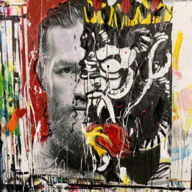 The Conor, mixed media on paper with oil stick, ink, spray paint and oil paint, framed