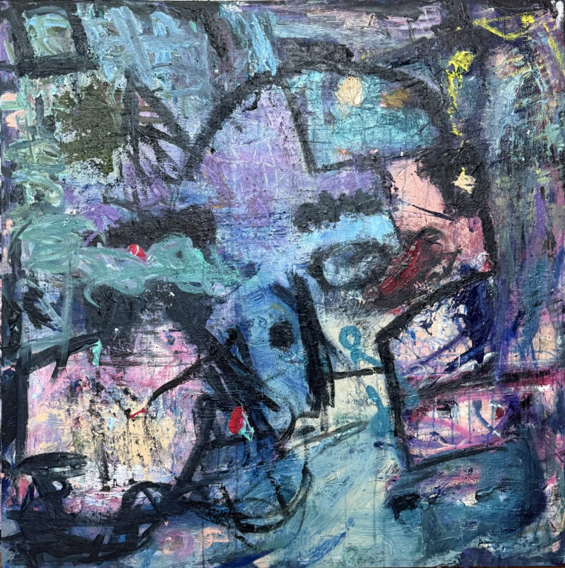 Fragments of a Memory, 48x48, Acrylic, aerosol, mixed media on canvas, 2025