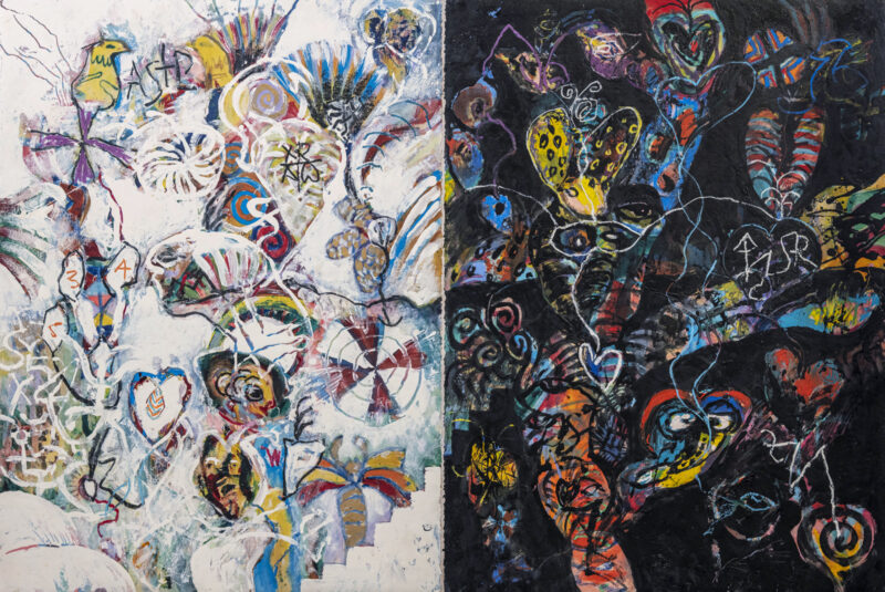 Meso Painting, 30x45, oil, oil stick, enamel on wood panel, 1998